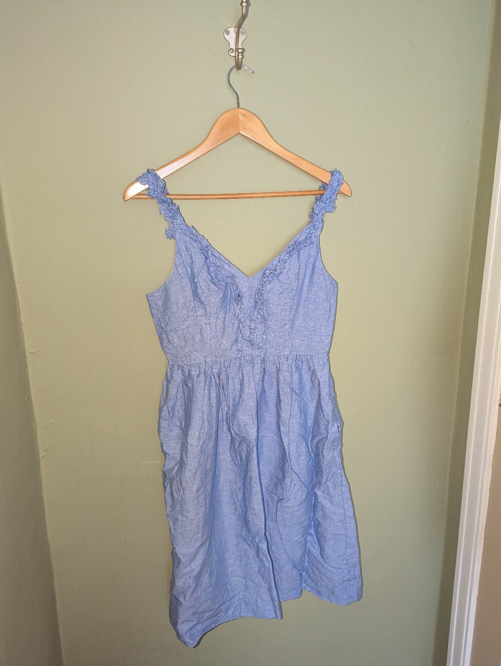 Banana Republic Light Blue Ruffle-Shoulder Linen Midi Dress